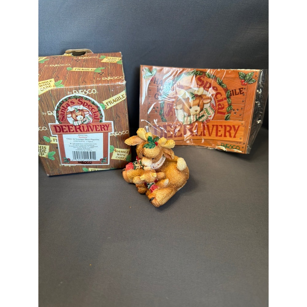 Vintage 1994 Enesco Santa's Special DEERlivery Junior Deer Figurine 622729 Box